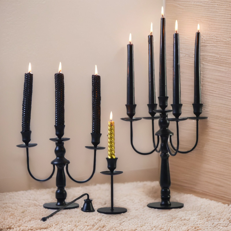 European-style candlestick decoration hotel wedding wrought iron candlestick three-head five-head romantic candlelight dinner elegant black candle holder