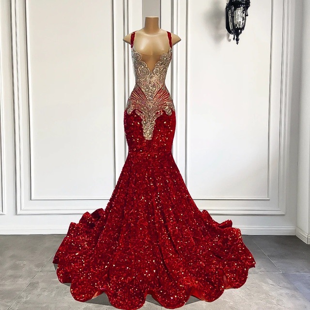 Light Luxury High-end Ball Evening Dress AliExpress European and American Slim-fit Slimming Fishtail Dress Sequin Nail Drill Evening Dress