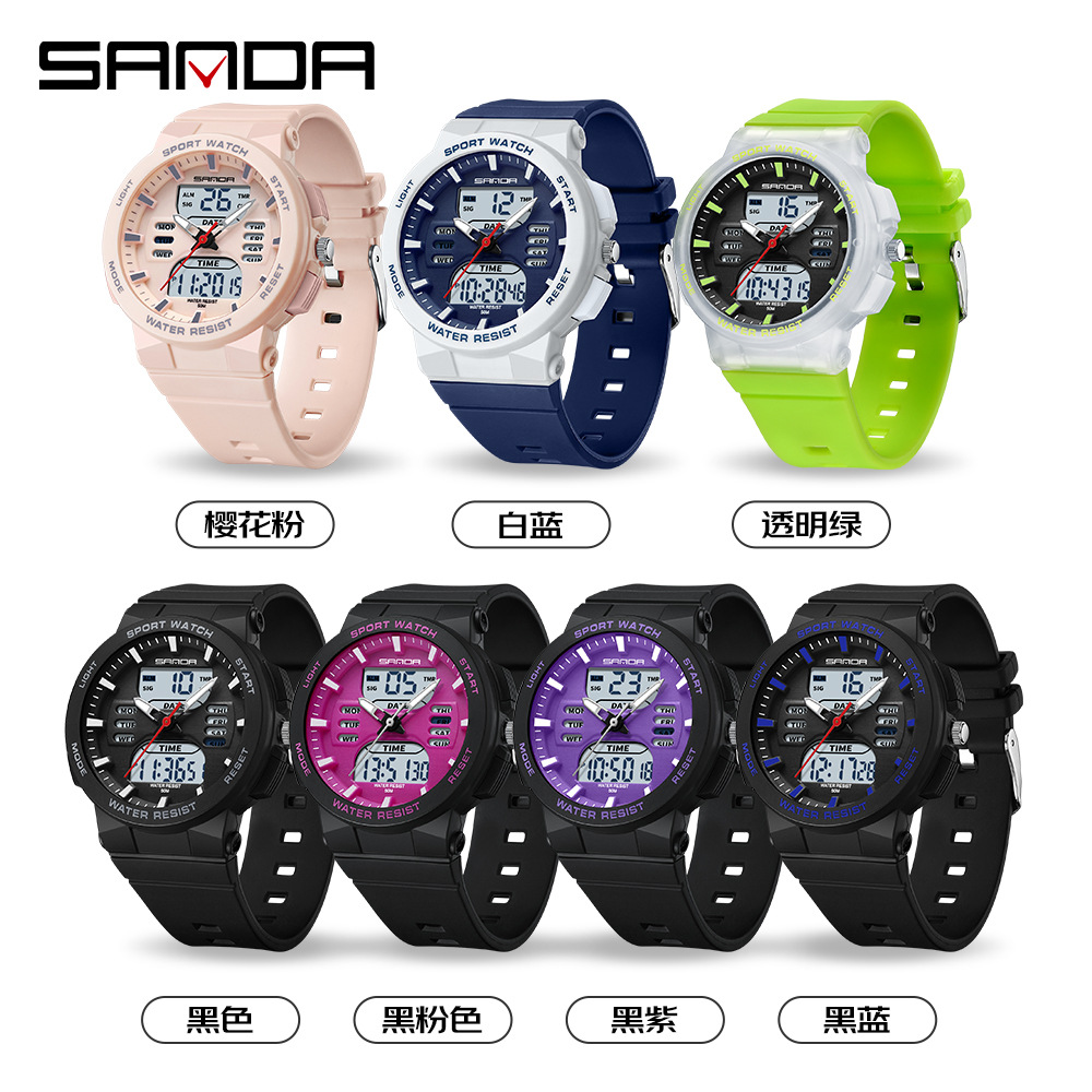 Reloj deportivo de pareja sanda Sanda doble pantalla reloj electrónico multifuncional nocturna impermeable reloj electrónico 6185