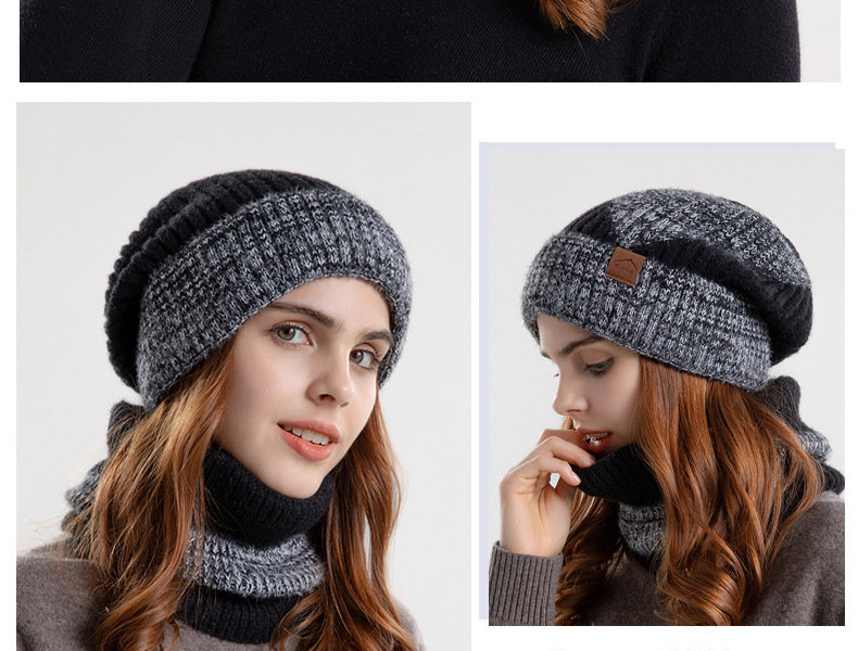 9971 Winter Bicolor Kinder Verdickter Warmer Gehörschutz Wollplüsch Hals Zweiteilige Strickmütze_voghion.com