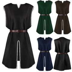 歐美亞馬遜新萬聖節男式套頭寬鬆長袍中世紀男式圓領束腰長袍外衣