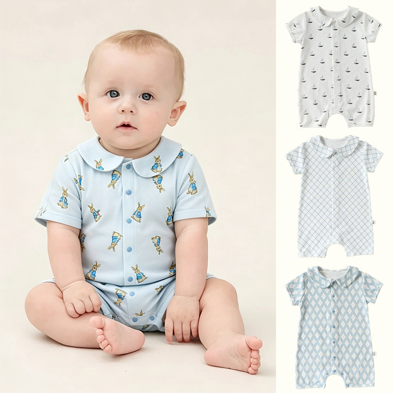 Baby Romper Ins Style for Boys and Girls, Summer Short-Sleeve Onesie, Newborn Doll Collar Outfit, Short Crawling Clothes for Going Out