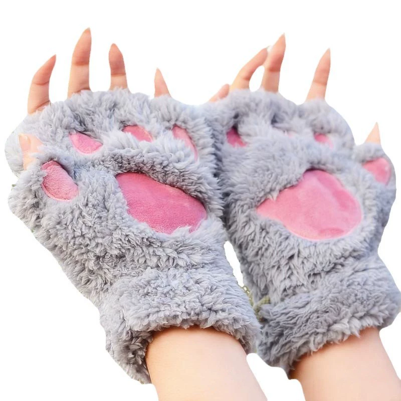 Keep warm gloves, winter velvet cartoon cute set for elementary school students for office, fingerless, increased thickness