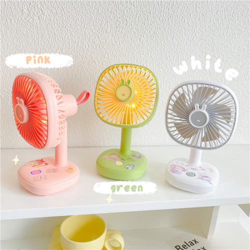 Cute bunny desktop fan adjustable three-speed with night light summer camping picnic power storage USB rechargeable fan