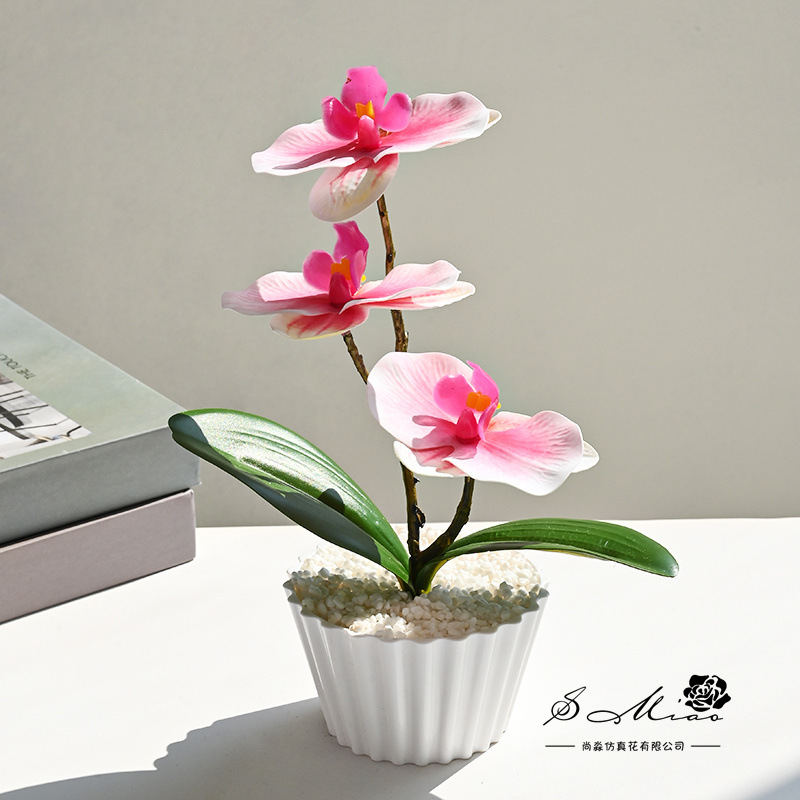 Tres flores pequeñas mariposa orquídea bonsai decoración creativa decoración interior de la sala de estar flores falsas flores artificiales en maceta