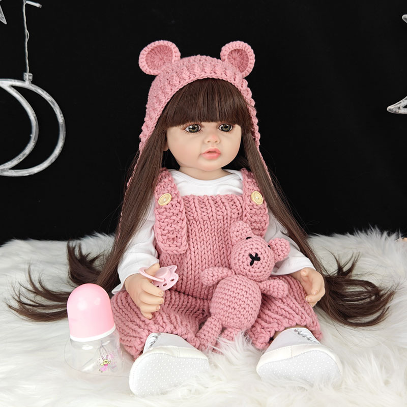 Rebirth doll simulation baby 55cm dress girl birthday gift toy shaking sound hot sale a generation of hair
