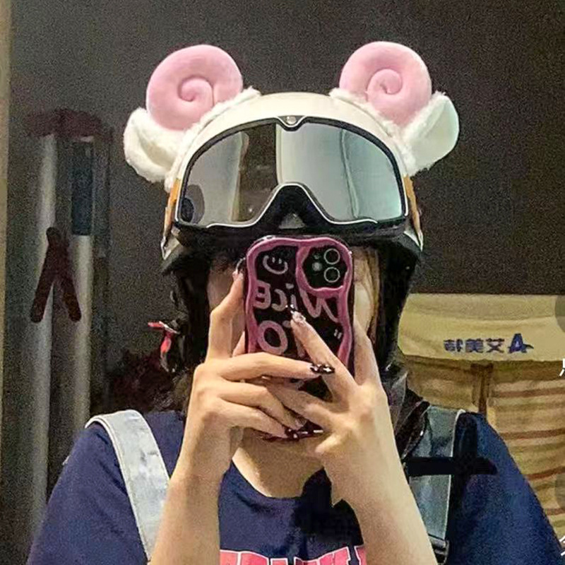 Cross-Border Plush Helmet with Cute Sheep Horn Ears, Ski Decoration, Personalized Motorcycle Helmet Decoration Ears