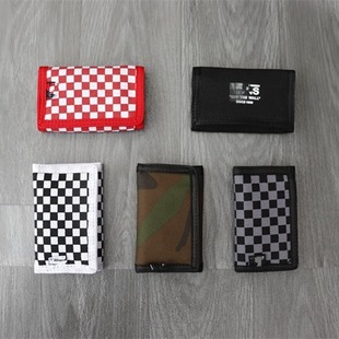 Wanjia Chaozhou Brand New Men's and Women's Black and White Plaid Velcro Folding Money Canvas Wallet Card Bag Cross-border E-Commerce