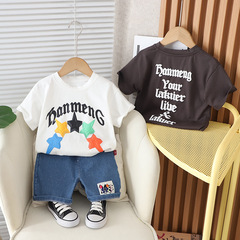 男童夏裝套裝立體印花男寶寶網紅運動短袖兩件套嬰兒夏季潮酷童裝