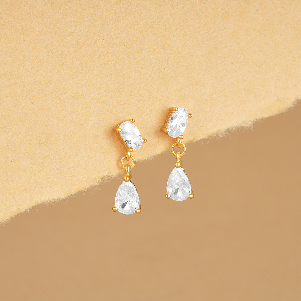 1 Pair 925 Sterling Silver Zircon Geometric Drop Earrings display picture 11