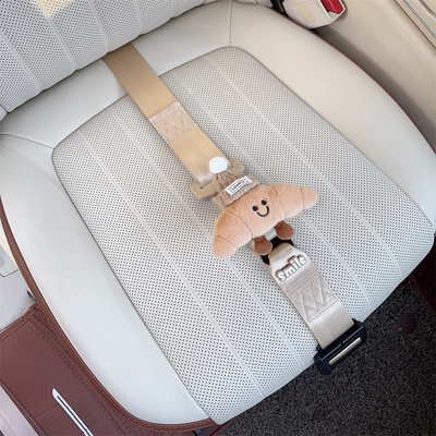 Car seat belt – in-car support for late pregnancy driving - three-point-anti-strangling-safety-belt-beige-and-croissant-shaped-coffee-colored-hat