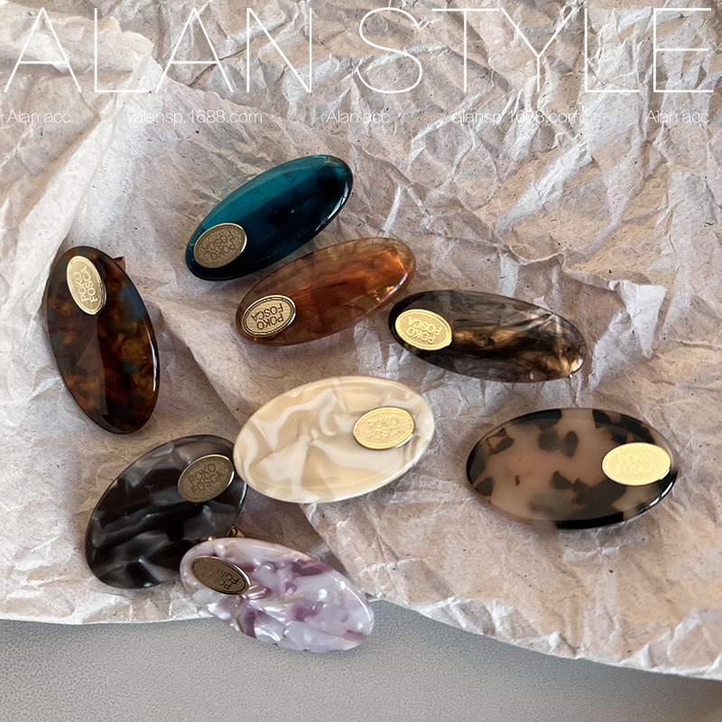 alan south korea vintage acetate side clip hairpin high-grade versatile bang clip small gold standard oval clip for women