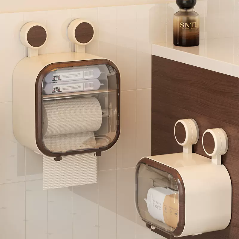吸盘纸巾盒防水卫生间厕纸盒厕所纸抽盒卷纸盒壁挂可视卷纸收纳盒