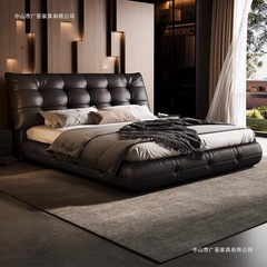 ビッグブラックベア レザーベッド マスターベッドルーム 2m x 2.2m ソフトパッケージ モダン シンプル 1層牛革 ブラック 1.8m ダブルベッド