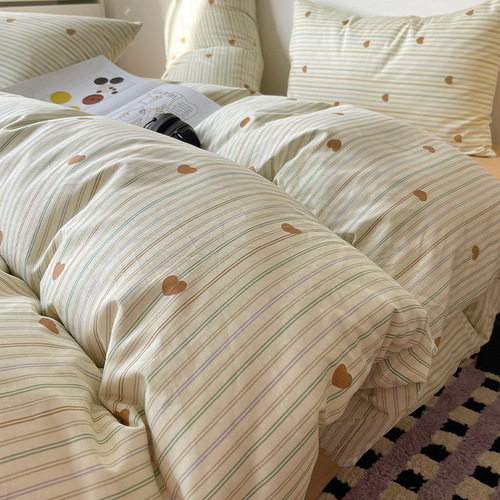  New Style Linen Four-Piece Set with Small Floral Patterns, Pure Cotton, Bed Sheet and Duvet Cover, Bed Skirt, Student Dormitory Three-Piece Set