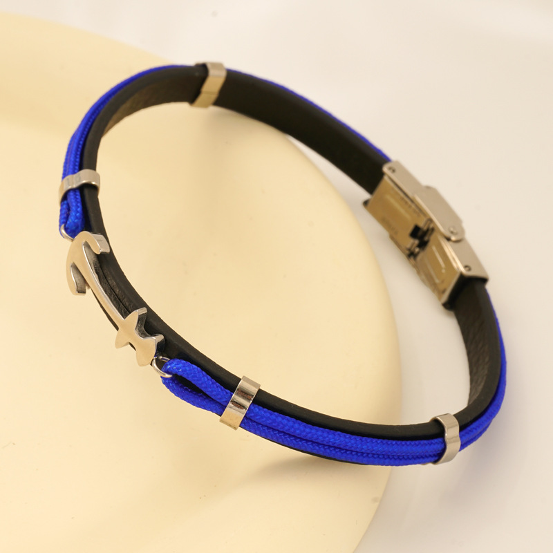 Pulsera trenzada de cuero de acero de barco, cuerdas de cuero para hombres y mujeres, joyas de mano geniales, no se desvanecen, pulseras al por mayor.