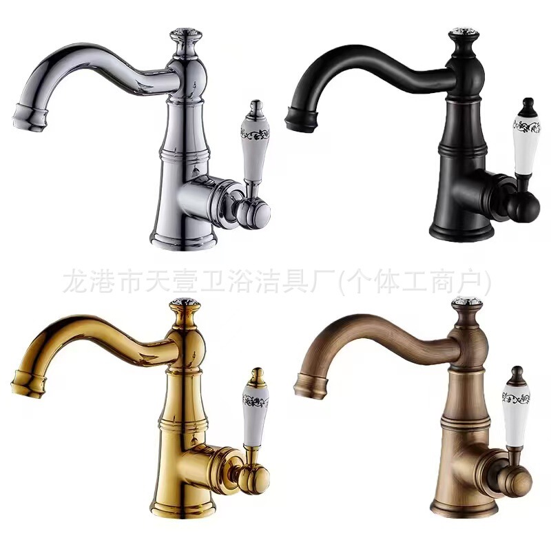 Cross-Border Supply Manufacturers' Rotatable European-Style Luxury Basin Faucets, Vintage Household Hot and Cold All-Copper Kitchen Faucets Cross-Border Supply Manufacturers' Rotatable European-Style Luxury Basin Faucets, Vintage Household Hot and Cold All-Copper Kitchen Faucets