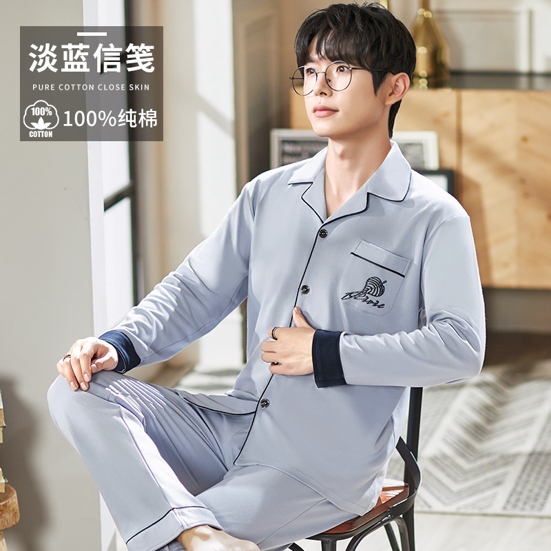 Pijamas de los hombres primavera y otoño más tamaño % algodón manga larga 2022 nuevo traje casual desgaste del hogar se puede usar fuera