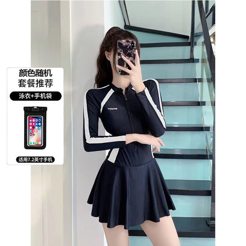 Nuevo vestido de mujer unido pequeño traje de baño de mujer fresco conservador de manga larga para estudiantes de baño de aguas termales comercio exterior