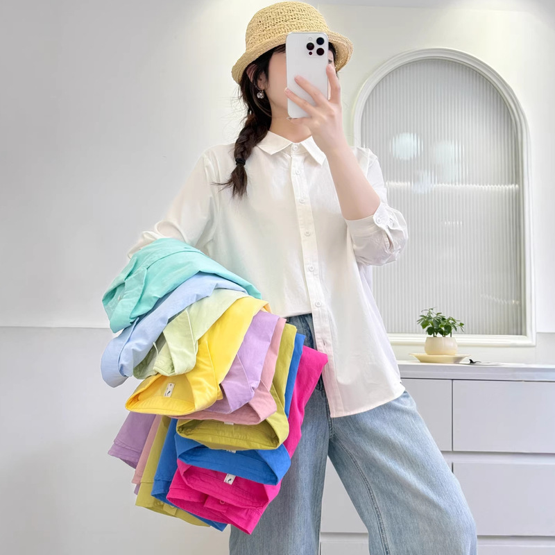 6820 Simple Solid Color Washed Cotton Single-Breasted Long-Sleeved Shirt for Women 2026 Spring New Casual Slimming Top 6820 Simple Solid Color Washed Cotton Single-Breasted Long-Sleeved Shirt for Women 2026 Spring New Casual Slimming Top