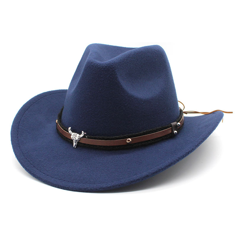 Étiquette tête de taureau en métal, Cowboy occidental, chapeau haut-de-forme en feutre de laine pour hommes et femmes, offre spéciale, automne et hiver_voghion.com