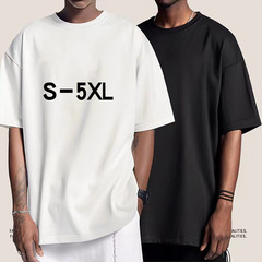 人気のヨーロッパとアメリカの 230 グラム純綿ラウンドネック T シャツクロスボーダーメンズ大きいサイズルーズオフショルダートレンディなブランド半袖外国貿易トップ