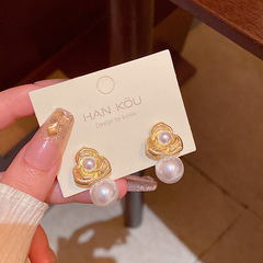 韓系小香風金属感花イヤリング