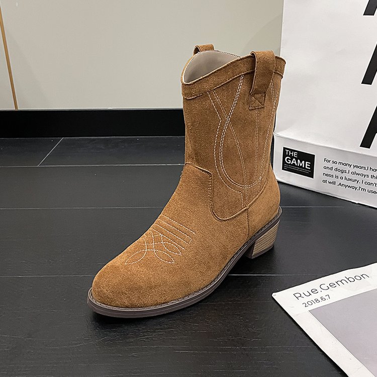 Big size fashion boots female fall and winter new embroidery ethnic style thick heel short boots female_voghion.com