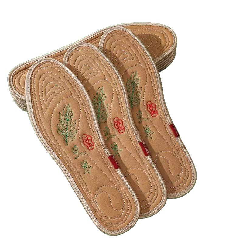 Insola de algodón bordado de moxa de invierno engrosado transpiración masculina sudor antiolor antifrío para mujeres suela de algodón cálido suave