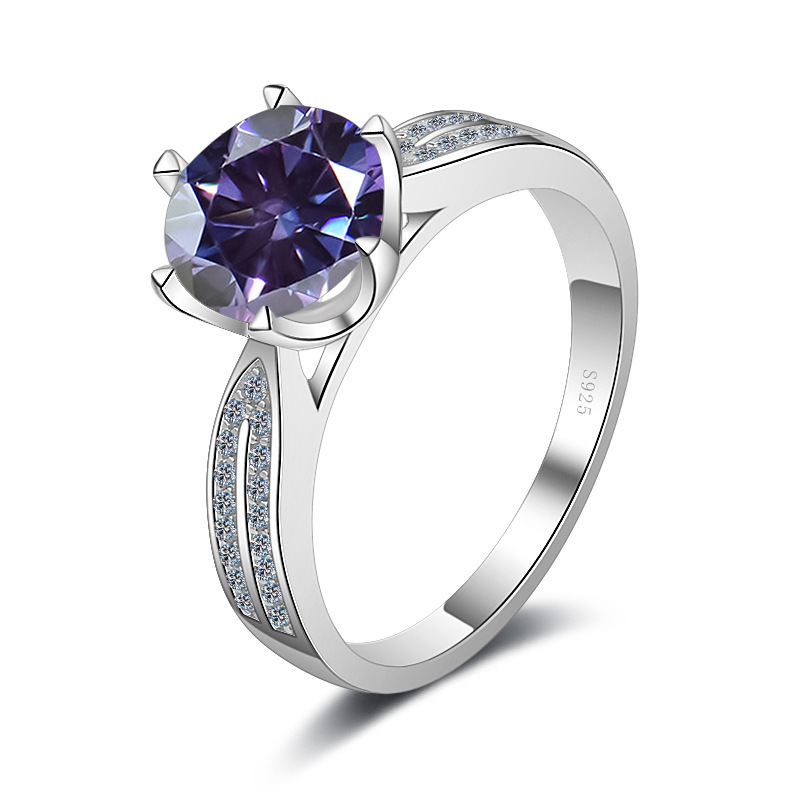 Anillo rojo de siete colores super brillante de moissanita ligero de lujo de plata esterlina de moissanita de 12 quilates anillo de diamantes de simulación