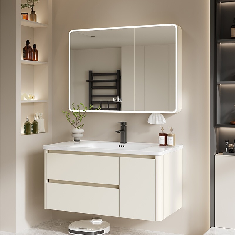 Thickened Aluminum Honeycomb Cream-Style Bathroom Cabinet with Integrated Ceramic Washbasin Set, Bathroom Washbasin Cabinet, Washstand Thickened Aluminum Honeycomb Cream-Style Bathroom Cabinet with Integrated Ceramic Washbasin Set, Bathroom Washbasin Cabinet, Washstand