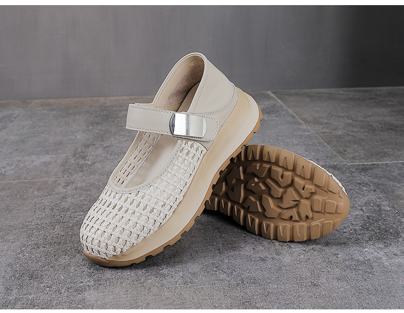 Sandal Mary Jane nữ da bò thật đế dày tăng chiều cao — màu be chi tiết 11