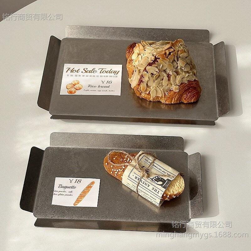 Ins Retro Folded Edge Stainless Steel Tray Rectangular Bakery Shop Cake Dessert Presentation Tray Cafe Serving Tray Ins Retro Folded Edge Stainless Steel Tray Rectangular Bakery Shop Cake Dessert Presentation Tray Cafe Serving Tray