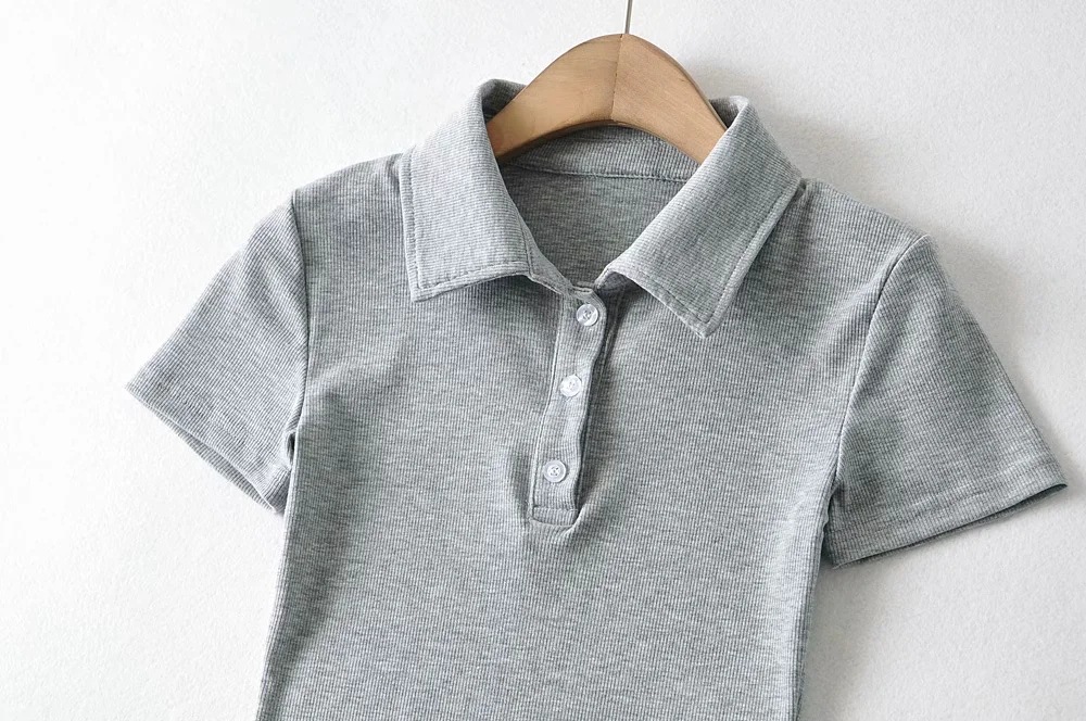 solid color polo collar sexy short-sleeved T-shirt NSAC52129