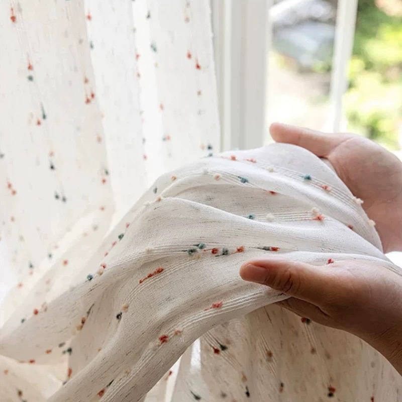 カーテンのカーテンのメーカーの布地の卸売りの完成品は国境を越えて対外貿易の窓の紗の虹の砂糖の豆の亜麻の紗のカーテンの子供の窓の紗です。