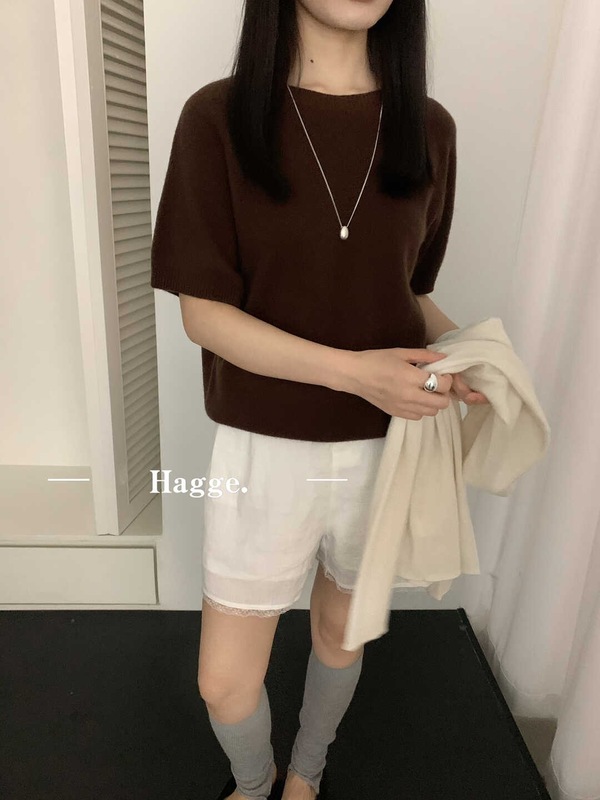 春秋100%纯羊毛短袖女五分袖圆领套头羊毛针织打底衫半袖毛衣女潮|undefined