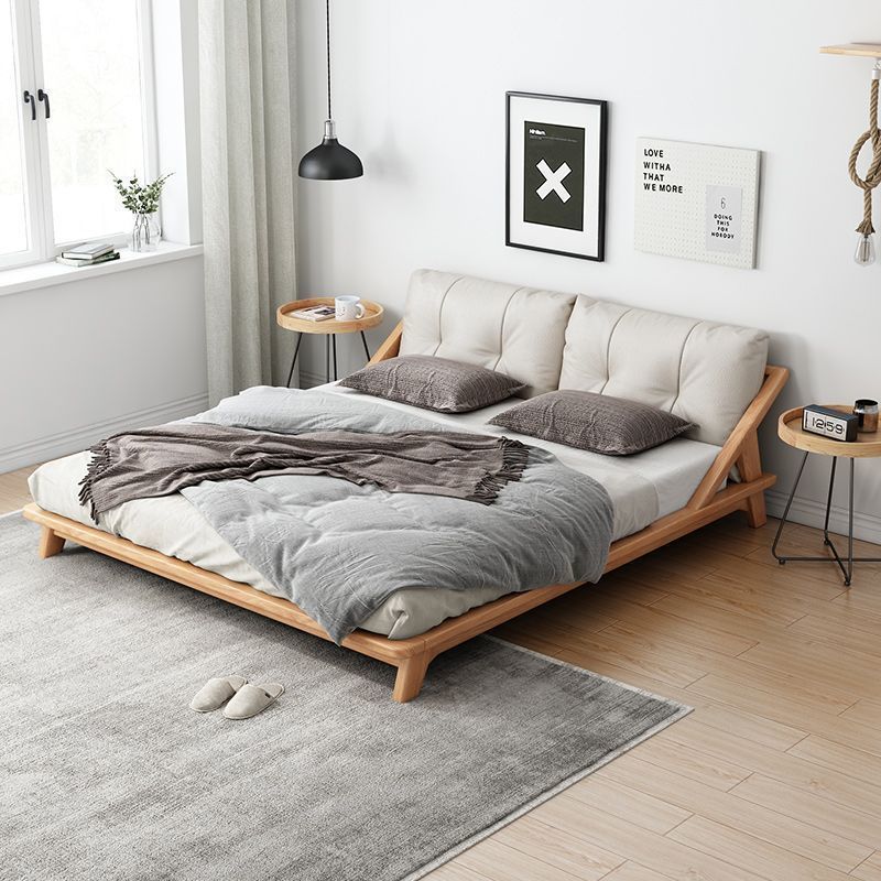 Japanese-Style Wooden Bed Modern Minimalist Small Apartment 1.8/1.5 Tatami Solid Wood Nordic Double Master Bedroom Low Bed Natural Wood