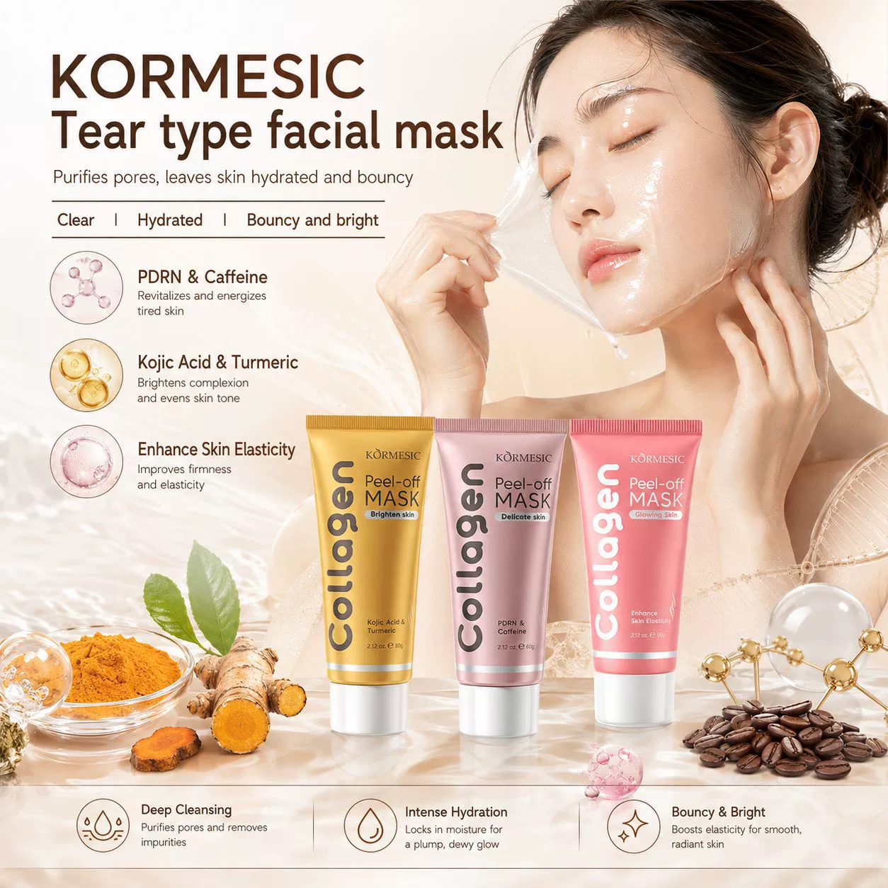 Съемная коллагеновая маска KORMESIC для лица, английская