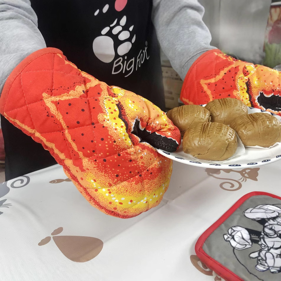 Alicates de cangrejo al por mayor un par de guantes de algodón puro guantes de horno de microondas de comercio exterior anti-escaldado hornear guantes de aislamiento térmico