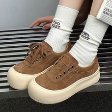 明星同款2025秋冬新款时尚休闲鞋百搭滑板鞋牛绒皮女鞋潮厚底软底