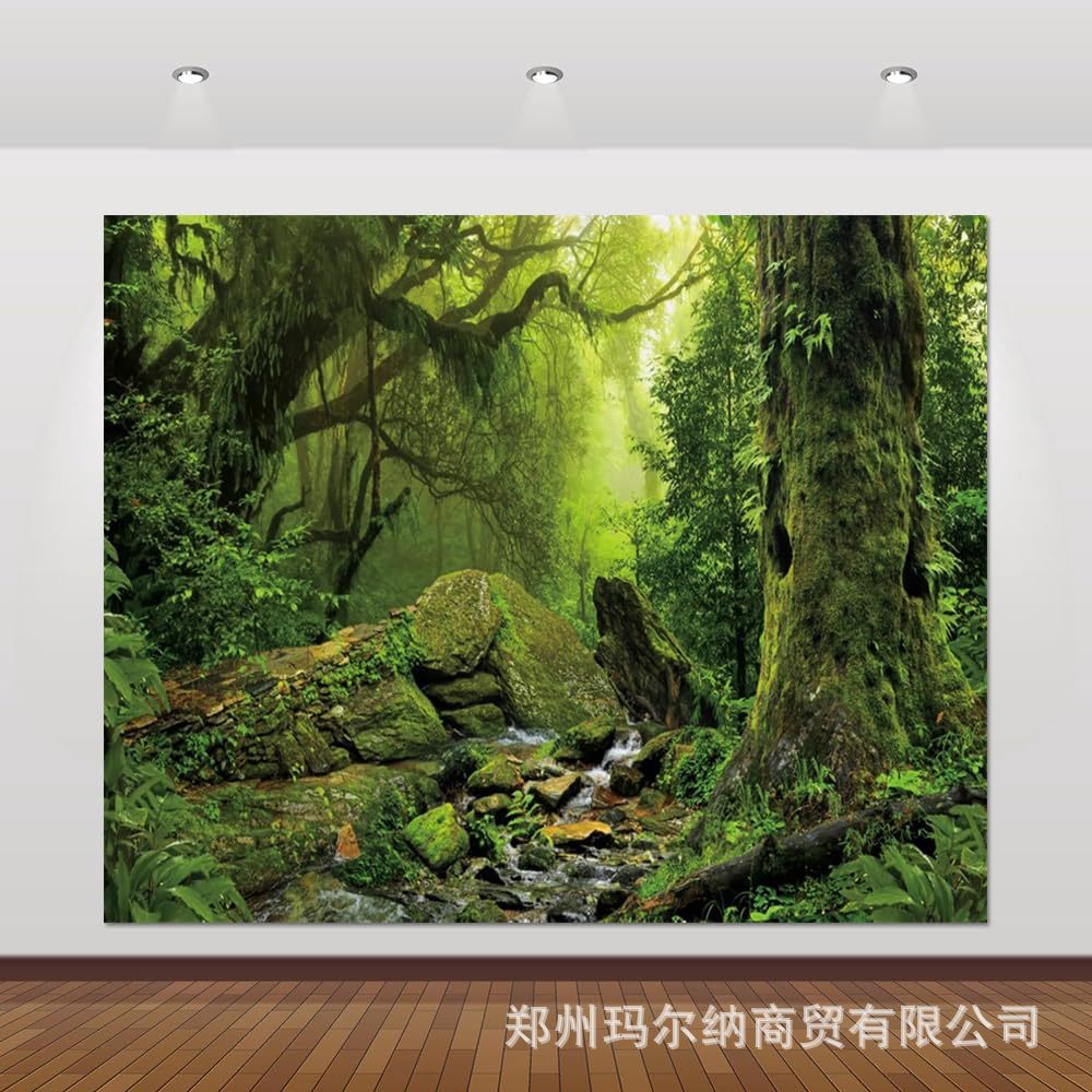 Amazon Temu Hot-Selling Green Natural Tree Background Cloth Banner Dreamy Forest Plant Floral Party Flag Cloth