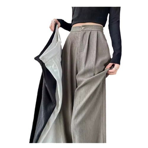 Women's Wide Leg Pants 2025 Spring and Autumn Petite High-Waisted Drape Casual Straight Black Pleated Floor-Length Suit Pants