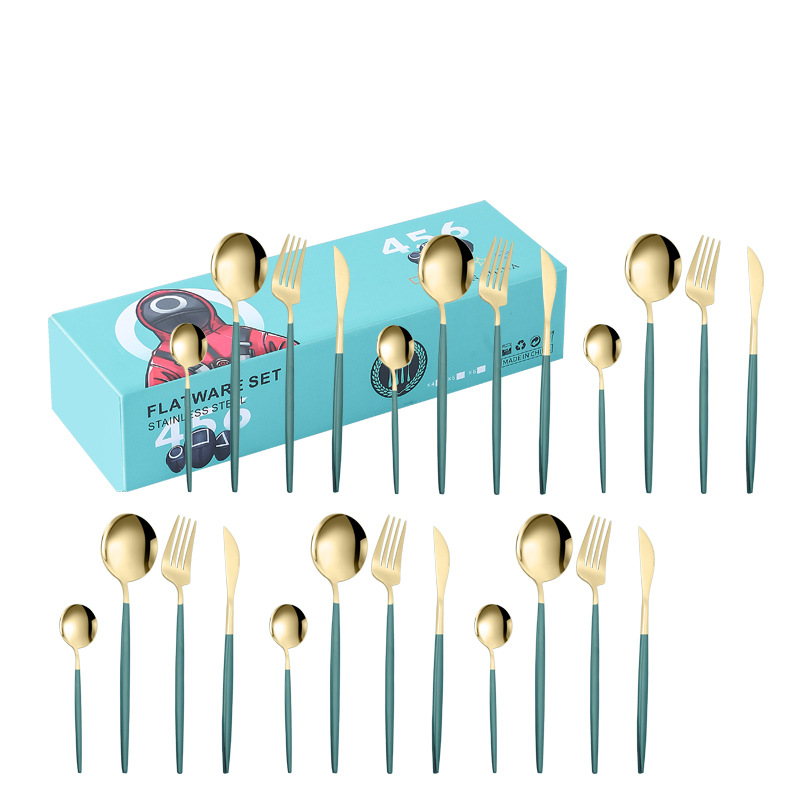 Amazon transfronterizo portugués vajilla de acero inoxidable 24 piezas conjunto cuchillo de comida occidental, tenedor y cuchara YY pequeña caja traje regalo de boda