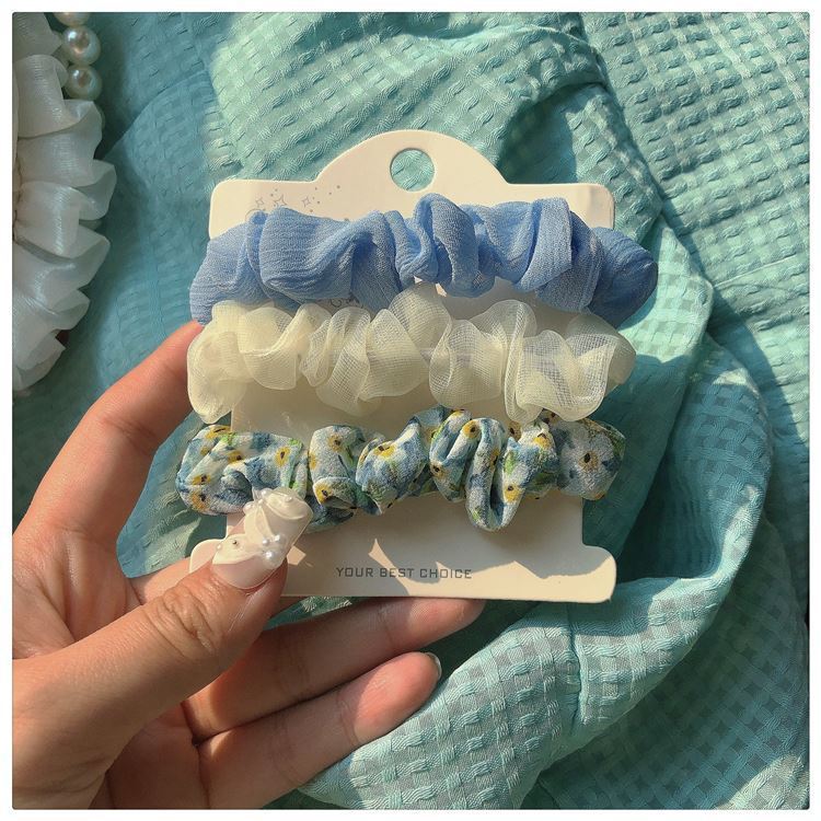 3 piezas ~ celebridad de Internet intestino delgado anillo de pelo ins malla floral pequeños accesorios para el cabello fresco retro diadema de hadas francés estilo coreano