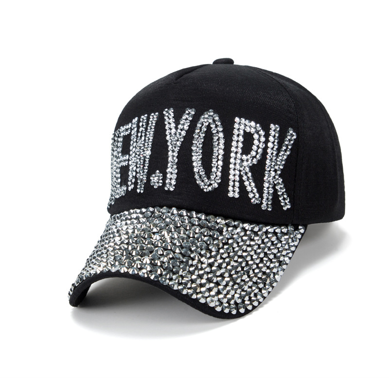 Novo boné de beisebol New York Cross-border com strass, boné casual estiloso para homens e mulheres, proteção solar para uso externo._voghion.com