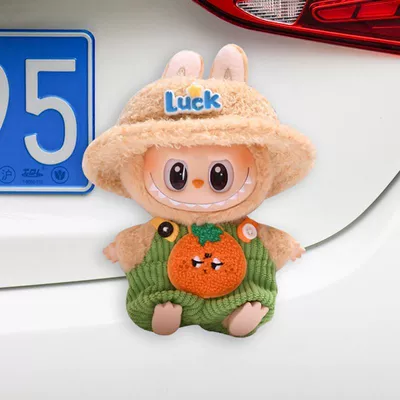 Seat belt shoulder pad — Pad Cute Plush Doll Women's - green-pit-striped-orange-overalls-labubu-tail-hanging-no-specifications