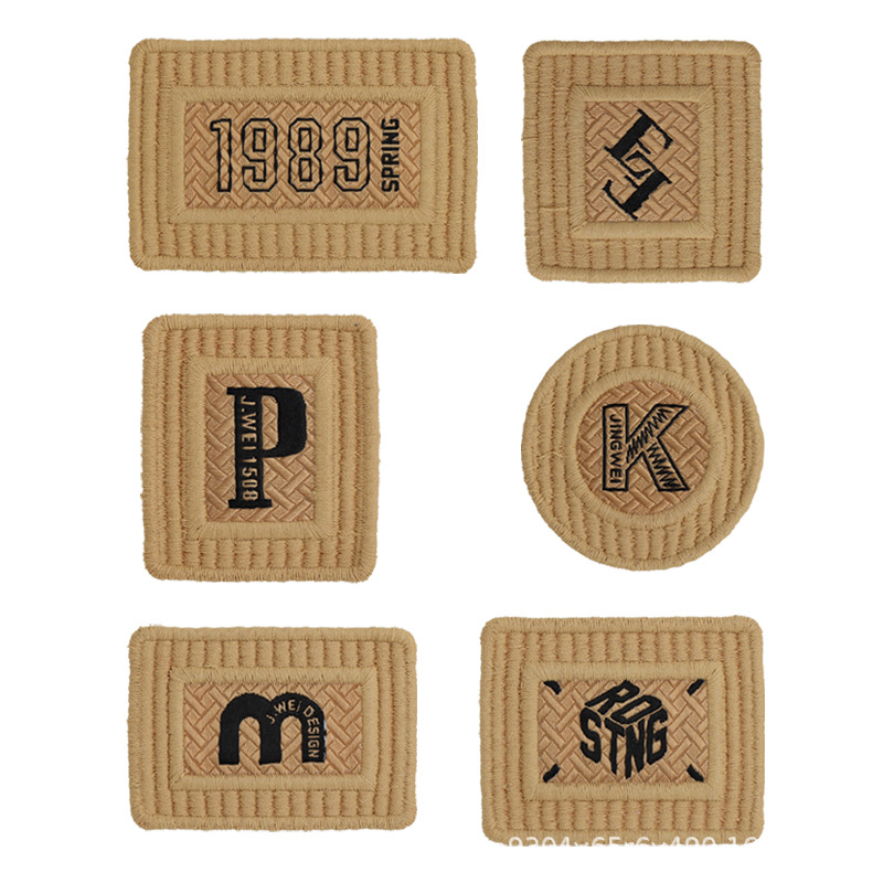 卡其色刺绣布标工厂服装辅料装饰标绣花DIY缝制款衣服帽子包配件