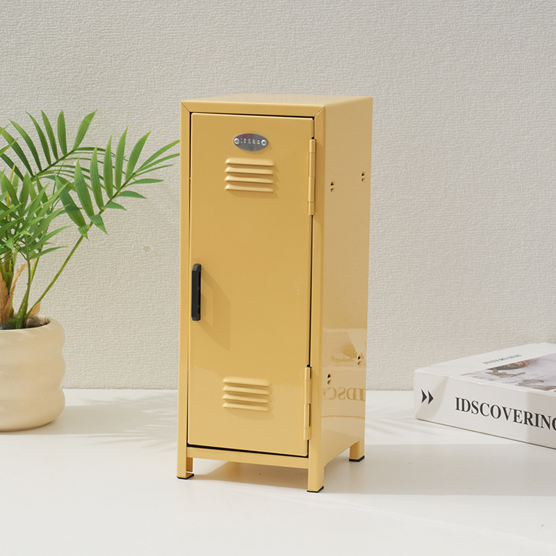 エリック小屋収納キャビネットデスクトップ収納ボックス鉄質収納ボックスロック付き収納キャビネットかわいい少女心粉鉄キャビネット|undefined
