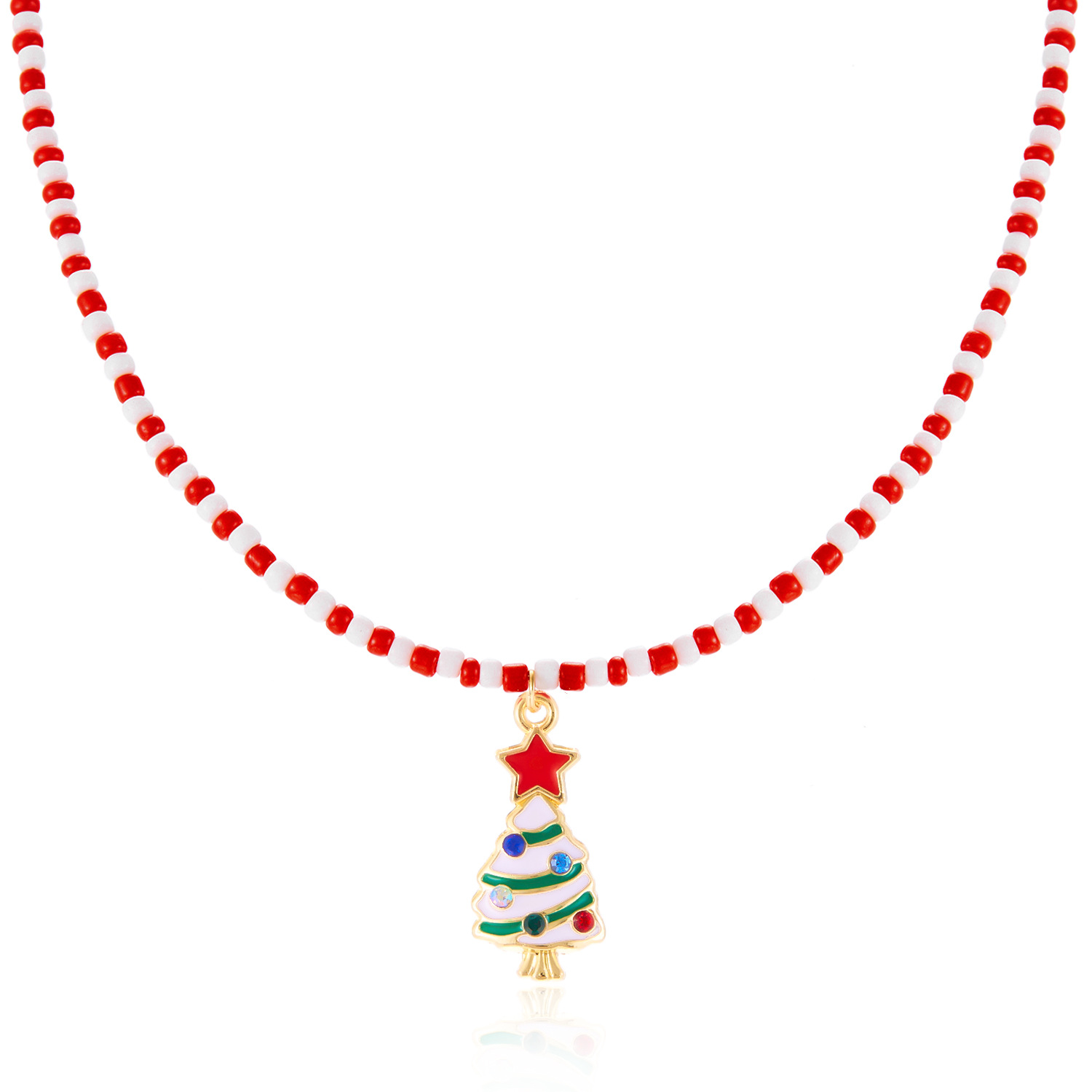 nouveau collier de perles fait main à la mode et polyvalent collier de perles de riz de sapin de Noël Père Noël femme_voghion.com