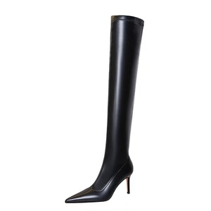 315-A16 European and American Fashion Sexy Nightclub Slim and Simple Long Boots Thin Heel High Heel Pointed Leg Trim Ove